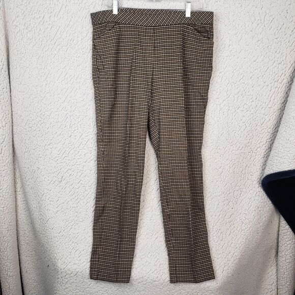 J Jill Ponte Pants Womens L Brown Houndstooth Slim Leg Stretch 35x29 Classiccore - Picture 1 of 9